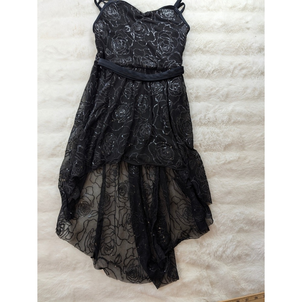 Weissman Black Sequin Rose High Low Dress Leotard LC Whimsigoth  Romantic Dance